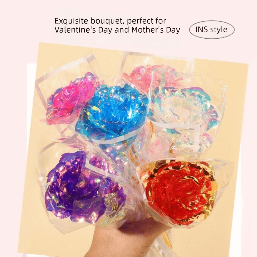 Photography Lighting Simulation - Glowing Gold Foil Rose Flower LED