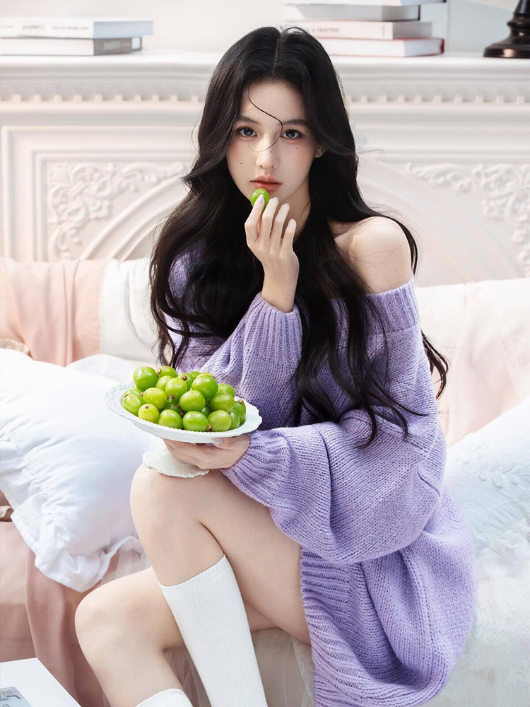 Lighting In Photography Studio - Autumn Winter Purple Sweater Oxygen Feel
