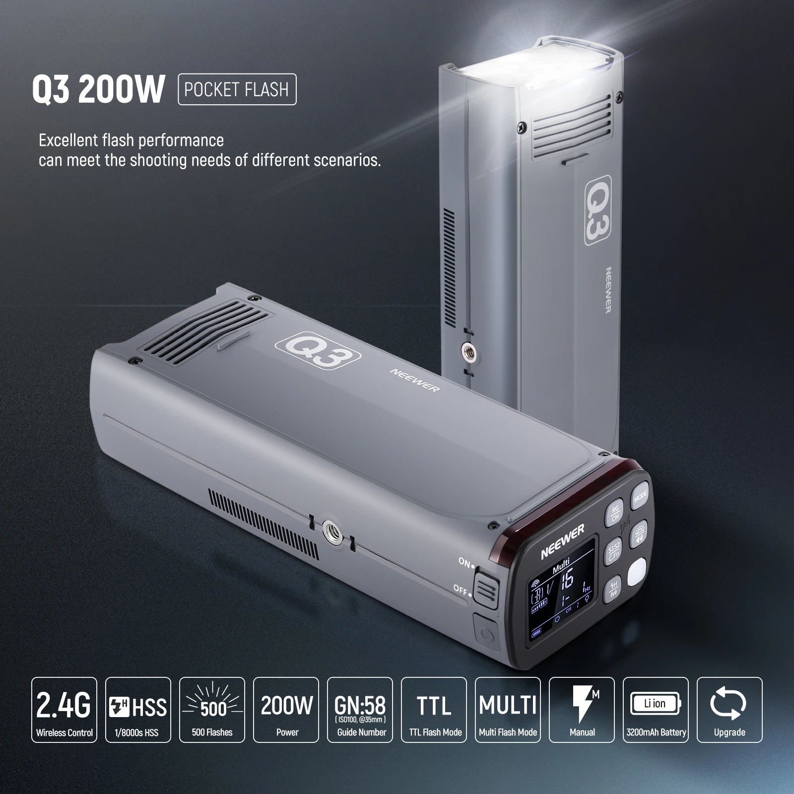 NEEWER Q3 200Ws 2.4G TTL Flash - Portable Strobe Monolight 리뷰 및 가격
